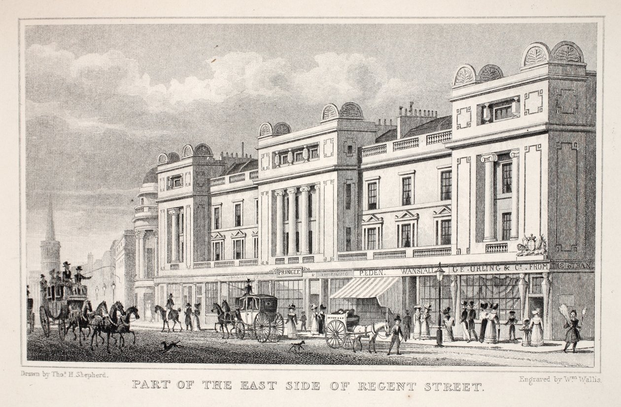 Część East Side of Regent Street, z pubu „Londyn i jego okolice w XIX wieku”. Jones und Co., 1827-1829 autorstwa Thomas Hosmer Shepherd