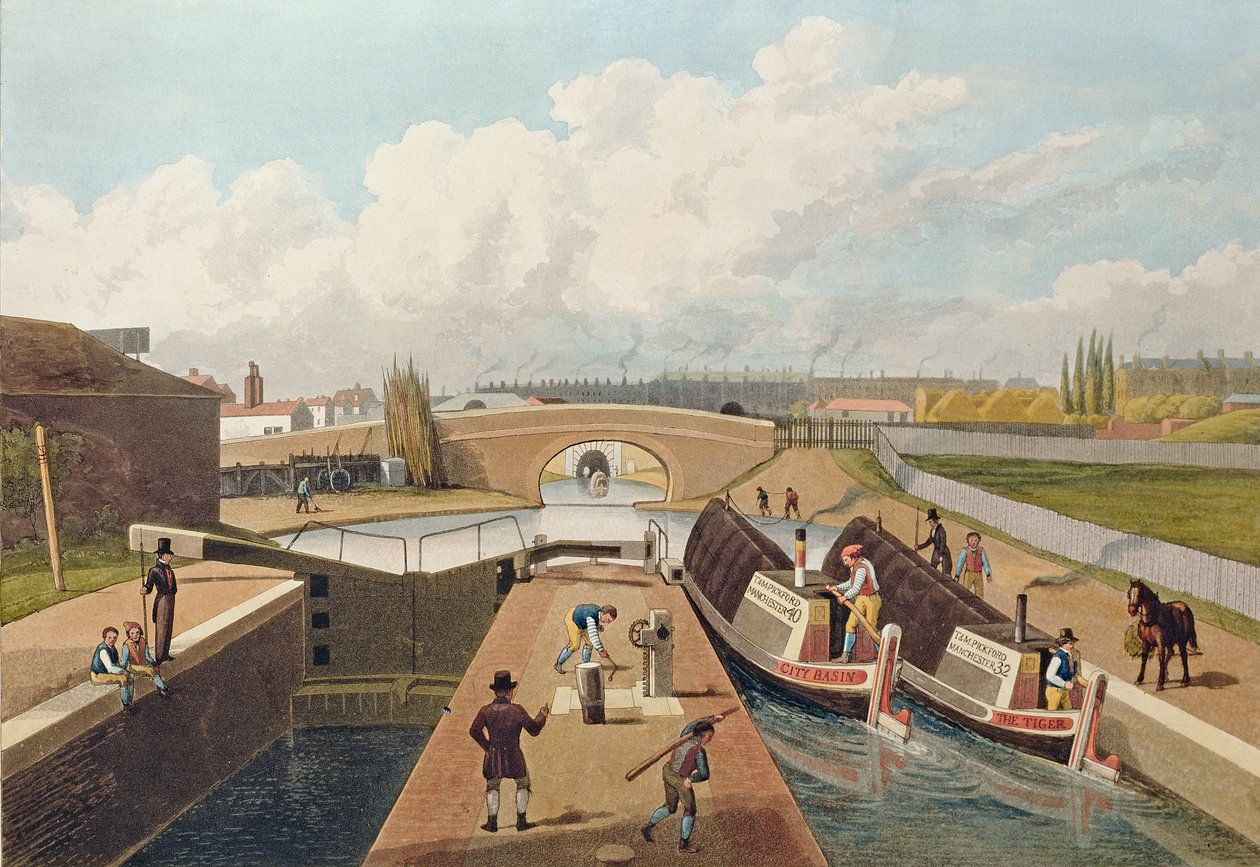 Kanał Regenta, wschodnie wejście do tunelu Islington, c.1827, grawerowane przez Johna Cleghorna (akwatinta) autorstwa Thomas Hosmer Shepherd