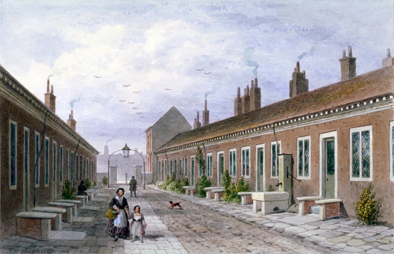 Przytułki Skinnerów, Mile End Road, Stepney, Londyn, ok. 1840 r. autorstwa Thomas Hosmer Shepherd