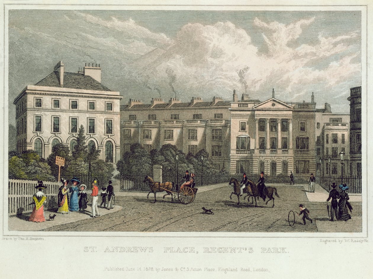 St. Andrews Place, Regents Park, 1828 (kolor grawerowany) autorstwa Thomas Hosmer Shepherd