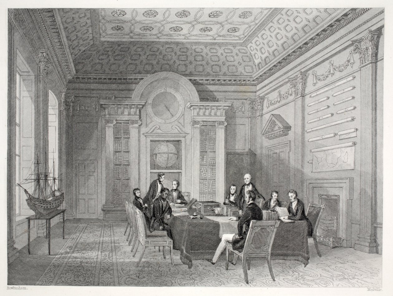 Sala Posiedzeń Admiralicji, z pubu „London Interiors with your Costumes and Ceremonies”. Joseph Mead, Londyn, c.1843 (rycina stalowa) autorstwa Thomas Hosmer Shepherd