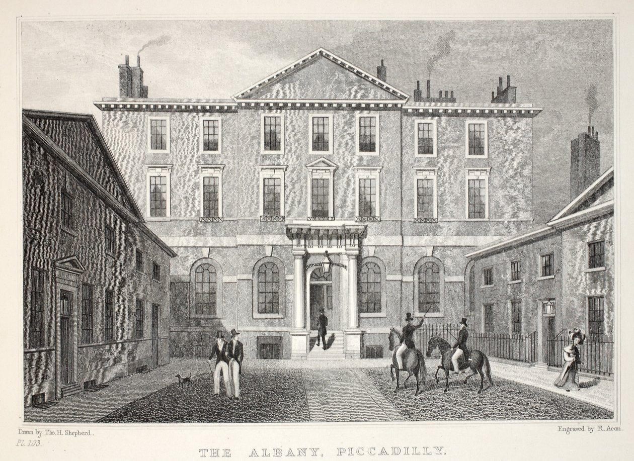 Albany, Piccadilly, z pubu „Londyn i okolice XIX wieku”. Jones und Co., 1827-1829 autorstwa Thomas Hosmer Shepherd