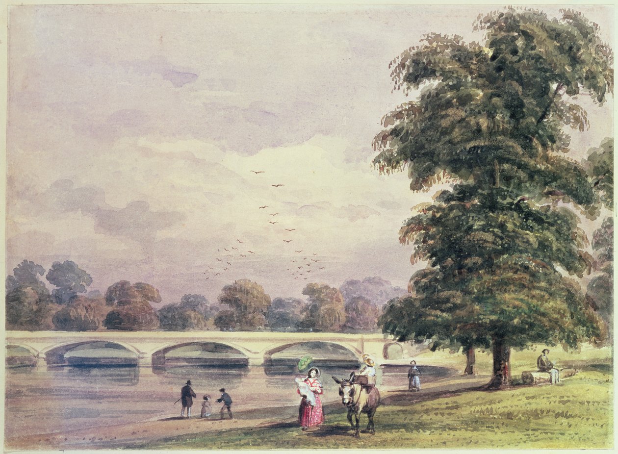 Most między Kensington Gardens a Hyde Park na Serpentine autorstwa Thomas Hosmer Shepherd
