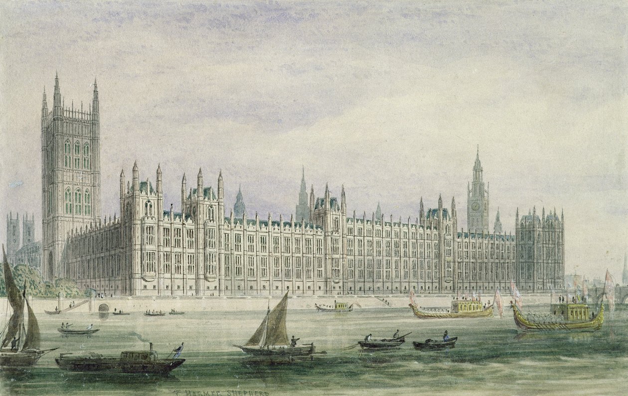 Houses of Parliament (grafit, długopis i atrament i toaleta na papierze) autorstwa Thomas Hosmer Shepherd