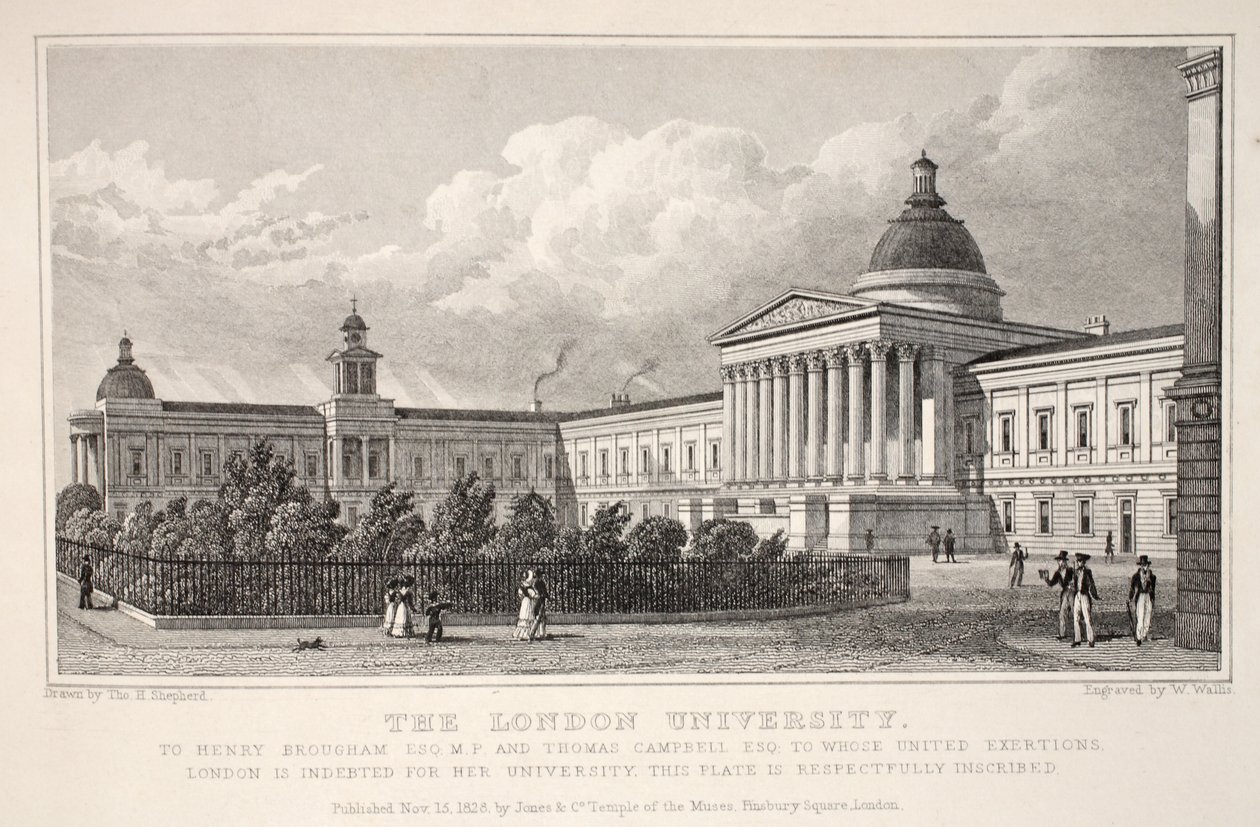 Uniwersytet Londyński, z pubu „Londyn i jego okolice w XIX wieku”. Jones und Co., 1827-1829 autorstwa Thomas Hosmer Shepherd