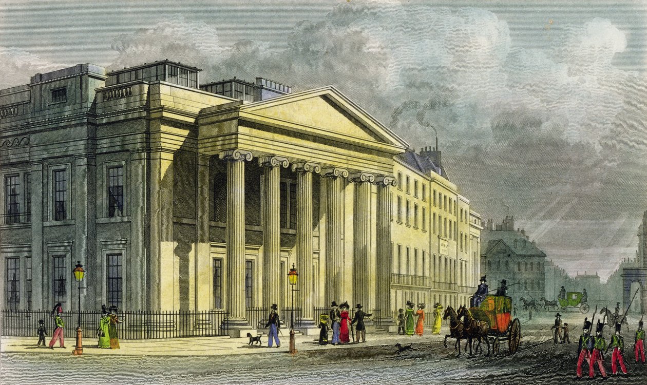 The New College of Physicians, Pall Mall, East, grawerowane przez Thomasa Barbera (1768-1843) (kolorowe grawerowanie) autorstwa Thomas Hosmer Shepherd