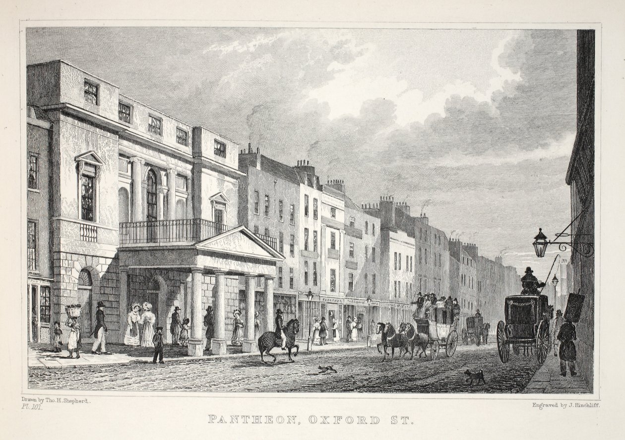 Panteon, Oxford Street, z pubu „Londyn i jego okolice w XIX wieku”. Jones und Co., 1827-1829 autorstwa Thomas Hosmer Shepherd