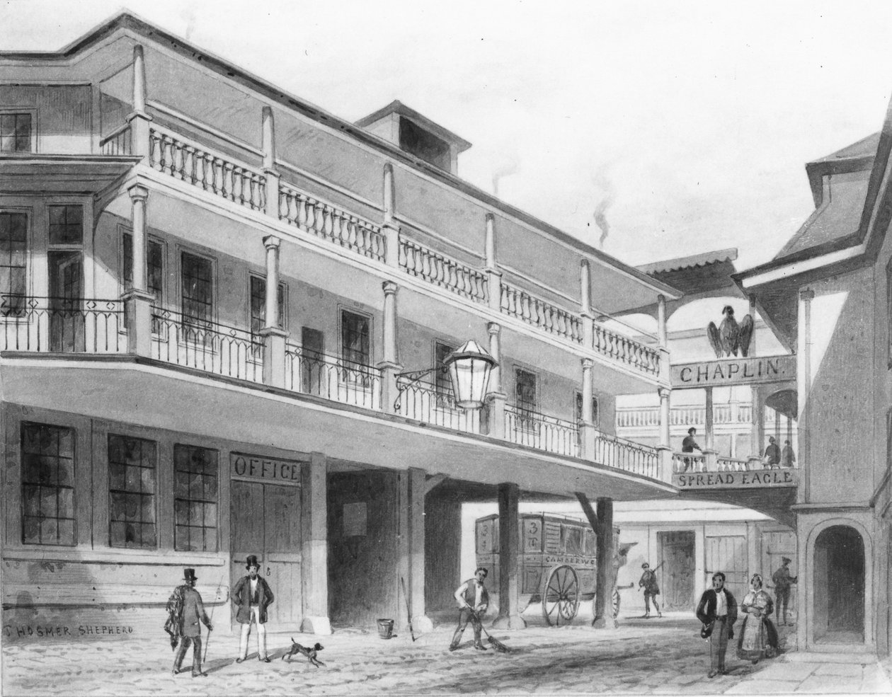 Spread Eagle Gracechurch Street (akwarela) autorstwa Thomas Hosmer Shepherd