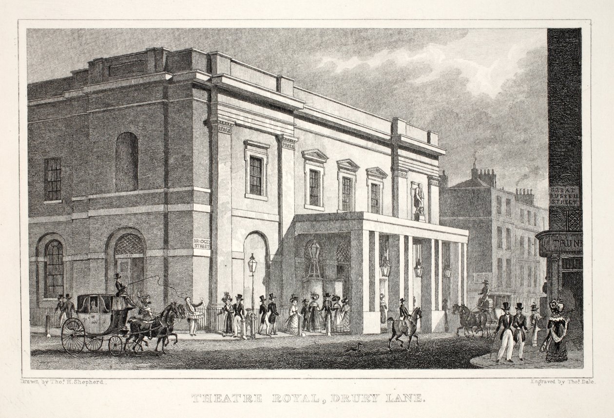 Theatre Royal, Drury Lane, z pubu „Londyn i okolice w XIX wieku”. Jones und Co., 1827-1829 autorstwa Thomas Hosmer Shepherd