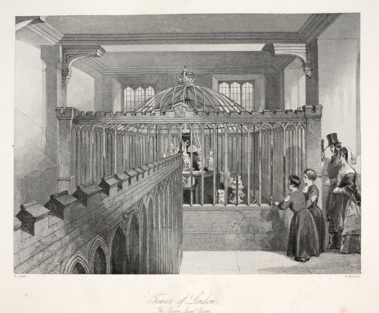 Tower of London, The Crown Jewel Room, z pubu „London Interiors withich Costumes and Ceremonies”. Joseph Mead, Londyn, c.1843 (rycina stalowa) autorstwa Thomas Hosmer Shepherd