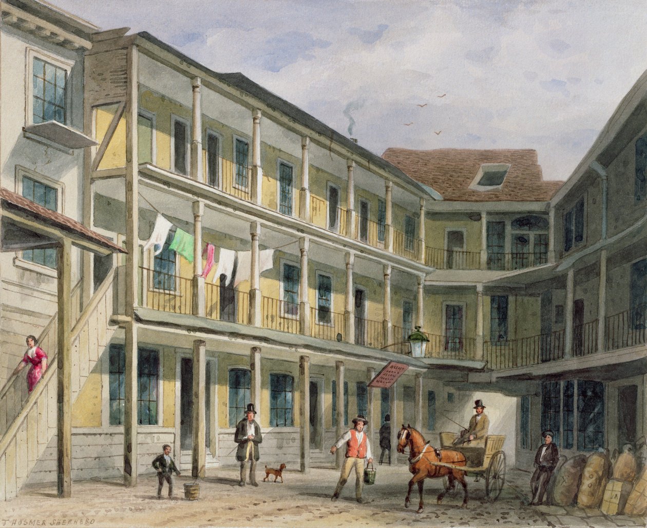 Widok na podwórze Blue Boar Inn, Aldgate nr 30, ok. 1850 autorstwa Thomas Hosmer Shepherd