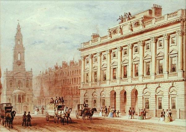 Widok Somerset House i kościół St. Mary Le Strand (ołówek i akwarela na papierze) autorstwa Thomas Hosmer Shepherd