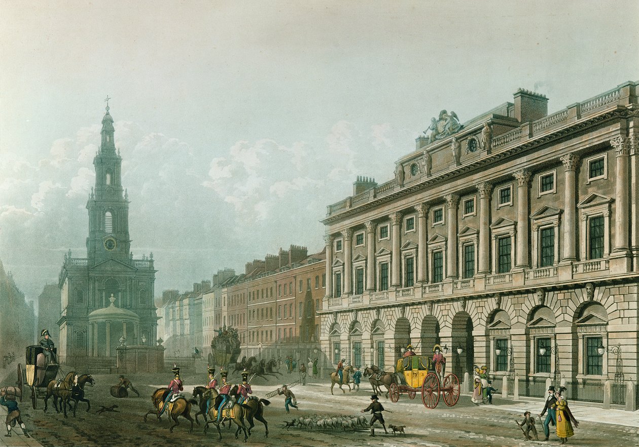 Widok Somerset House, od strony Strand, ryt. J. Bluck (fl.1791-1831), wyd. 1819 przez „Repozytorium Sztuki” Ackermanna (akwatinta) autorstwa Thomas Hosmer Shepherd