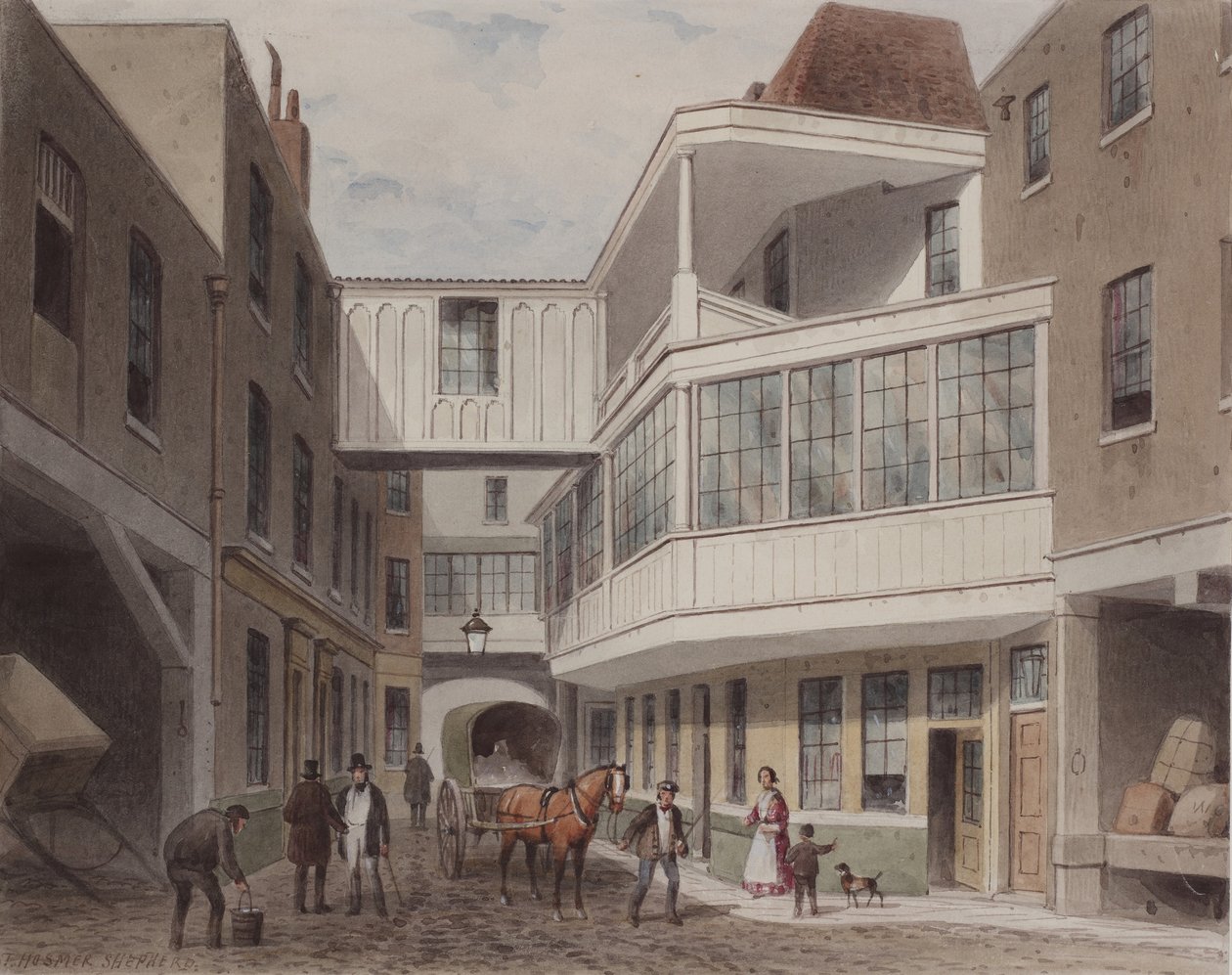Widok na tawernę Cross Keys, Wood Street, ok. 1850 (wc na papierze) autorstwa Thomas Hosmer Shepherd