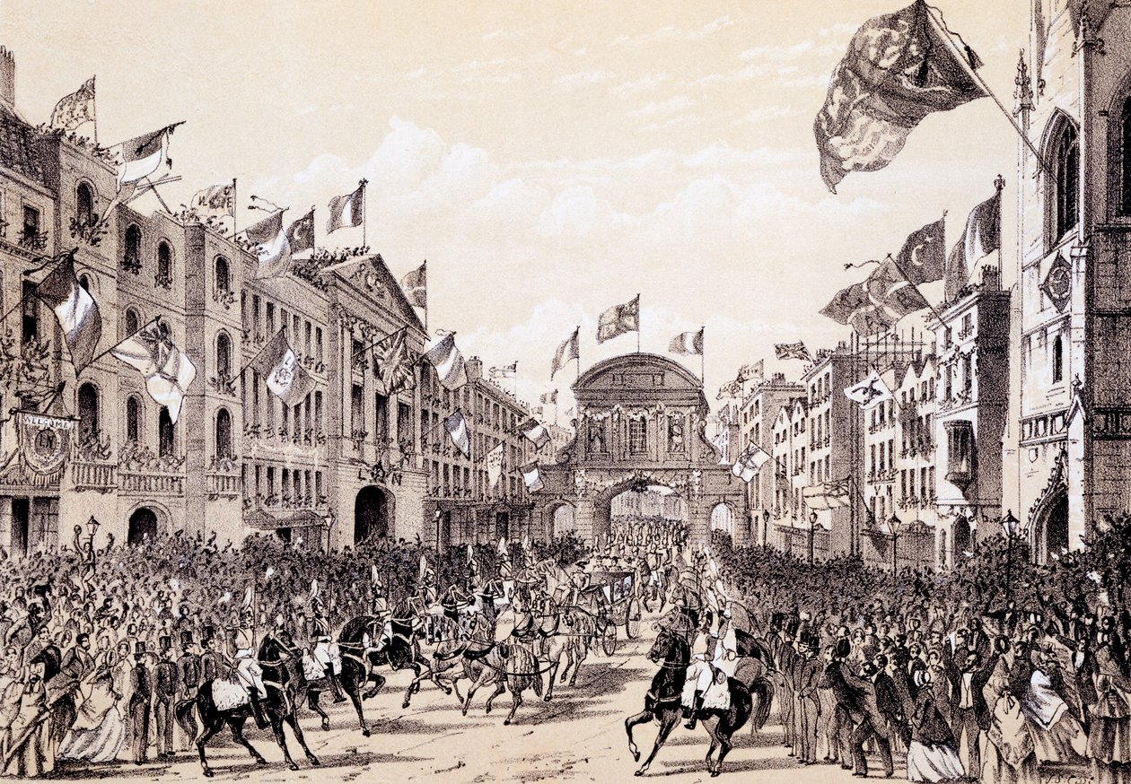 Wizyta Napoleona III i cesarzowej Eugenii w mieście, 19 kwietnia 1855 r. autorstwa Thomas Hosmer Shepherd