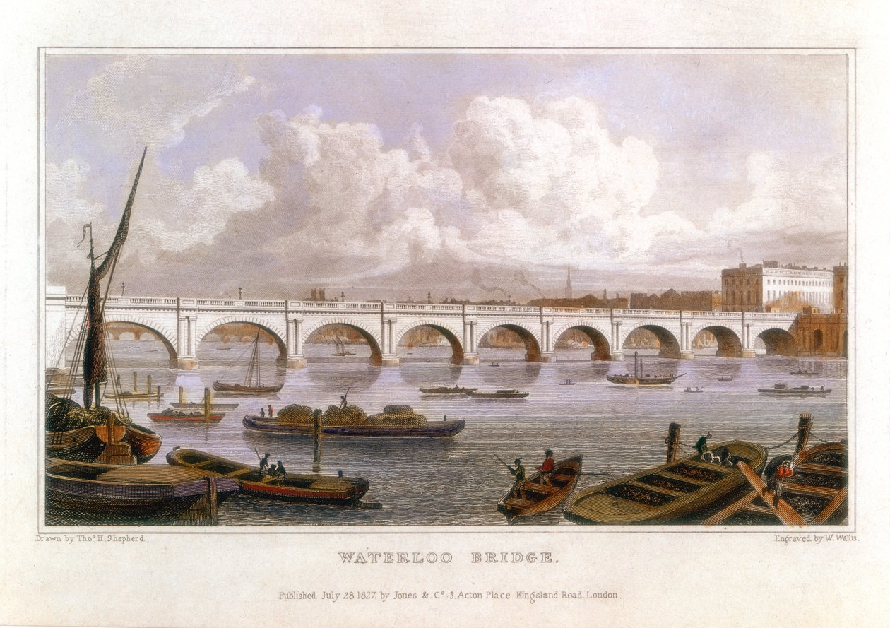 Waterloo Bridge, Londyn, po drugiej stronie Tamizy, 1817 autorstwa Thomas Hosmer Shepherd