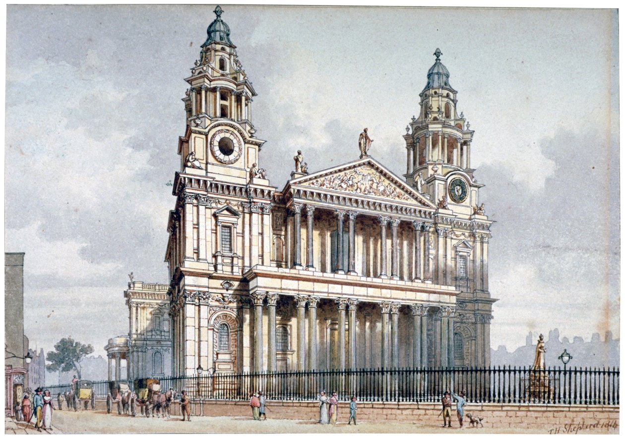 Zachodni front katedry św. Pawła, City of London, 1814. autorstwa Thomas Hosmer Shepherd