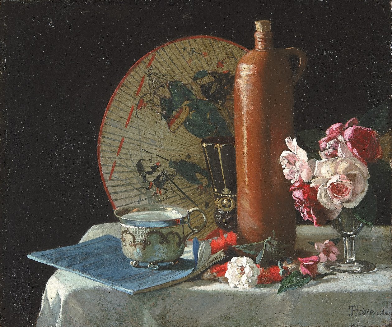 Martwa natura z wachlarzem i różami autorstwa Thomas Hovenden