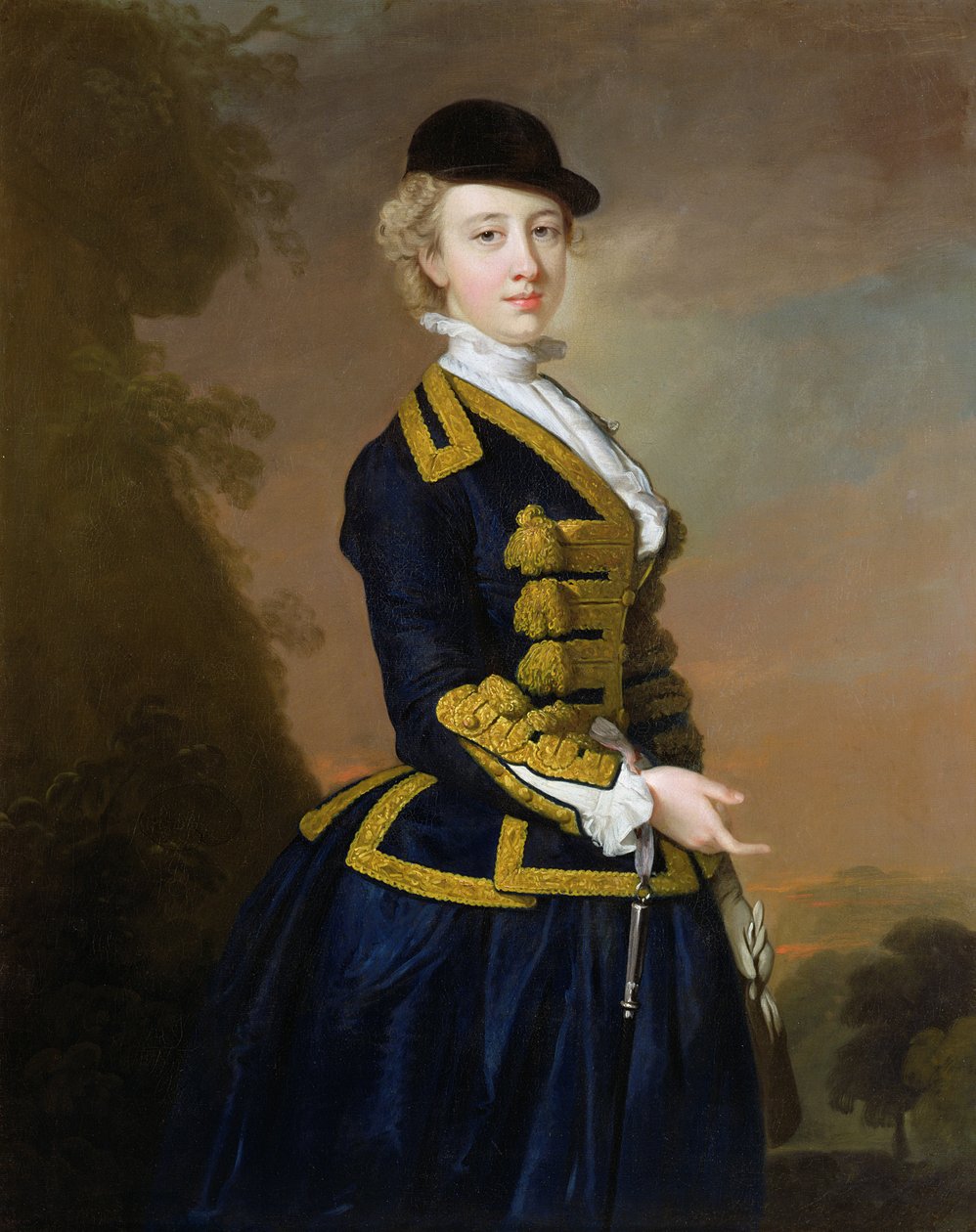 Portret Nancy Fortesque w ciemnoniebieskim stroju jeździeckim (olej na płótnie) autorstwa Thomas Hudson