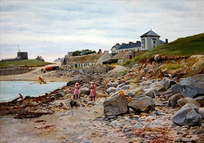 Kingsland, Kornwalia, z dwiema dziewczynami na plaży autorstwa Thomas J. Purchas