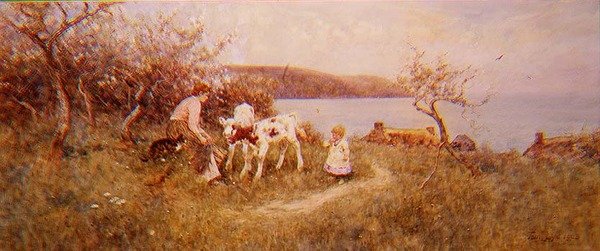 Karmienie cieląt autorstwa Thomas James Lloyd