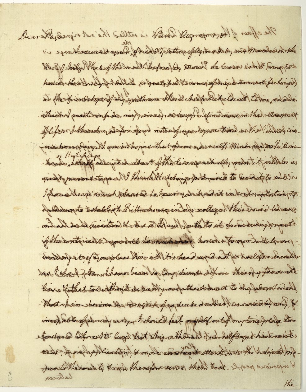 List z autografem podpisany jako minister USA do Francji, do dr Johna Page autorstwa Thomas Jefferson