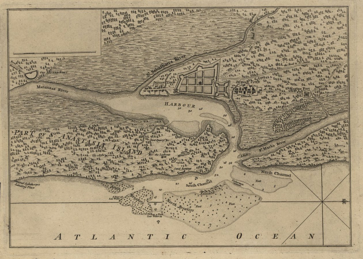 (Plan miasta i portu St. Augustine. LOC 75693262 autorstwa Thomas Jefferys