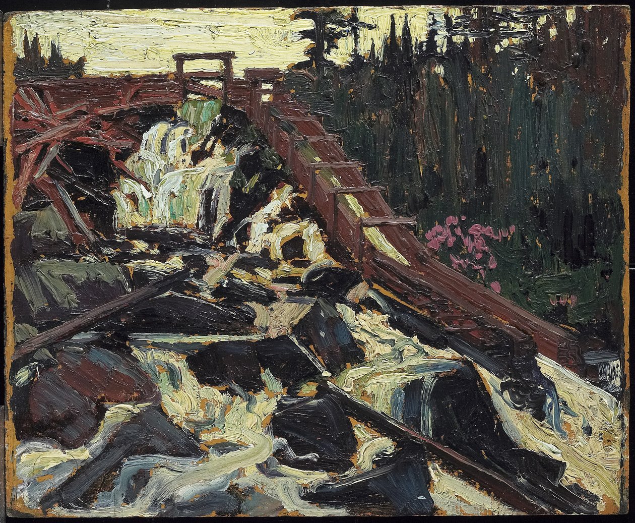 Zsyp do drewna, 1915 (olej na kompozytowej płycie z pulpy drzewnej) autorstwa Tom Thomson