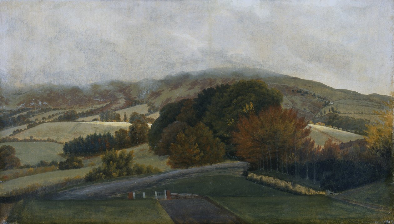 Góry Carneddau z Pencerrig, ok. 1776 (olej na papierze na płótnie) autorstwa Thomas Jones