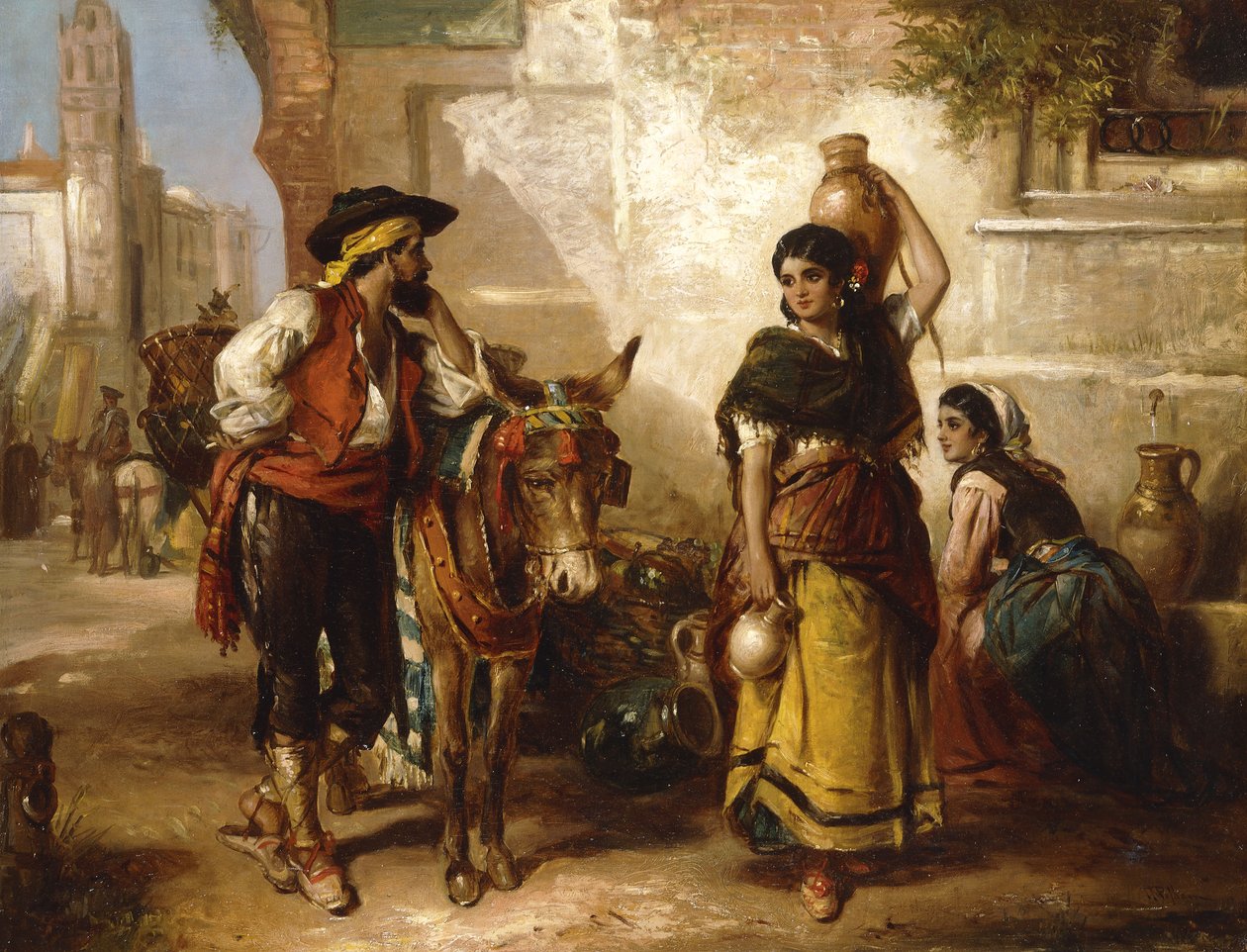 Pogawędka przy fontannie, Sewilla, autorstwa Thomas Kent Pelham