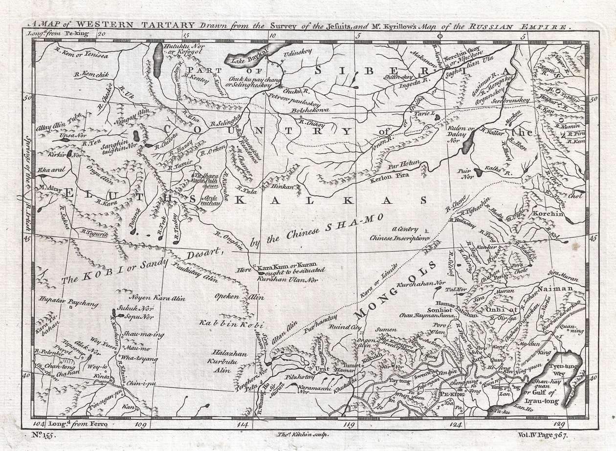 Mapa Tatarów Zachodnich narysowana na podstawie badań jezuitów i mapy Imperium Rosyjskiego pana Kyrillowa. autorstwa Thomas Kitchin