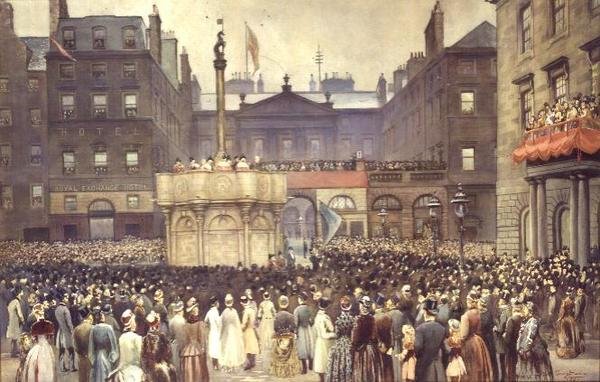 Wręczenie Odrestaurowanego Krzyża Rynku w Edynburgu Radzie Magistratów przez szanownego W.E. Gladstone, MP, 23 listopada 1885 autorstwa Thomas L. Sawers
