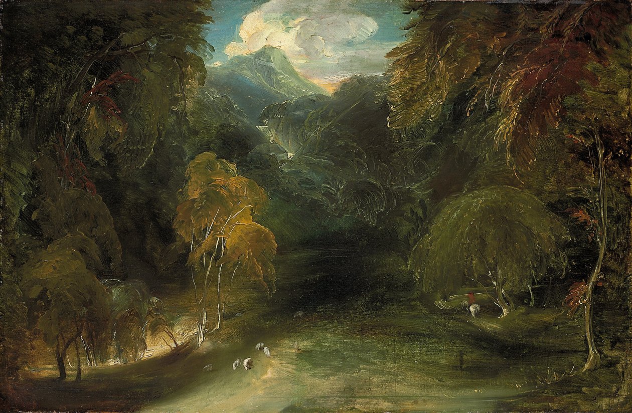 Widok Dovedale patrzącego w stronę Thorpe Cloud (olej na papierze, nałożony na płótno) autorstwa Thomas Lawrence