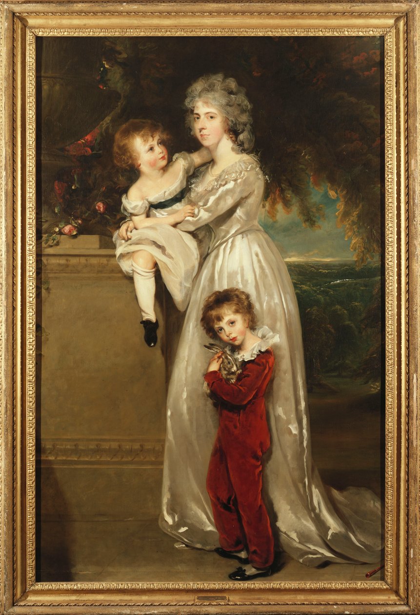 Portret pani Annesley stojącej pełnej długości, w białej sukni z dwójką dzieci autorstwa Thomas Lawrence