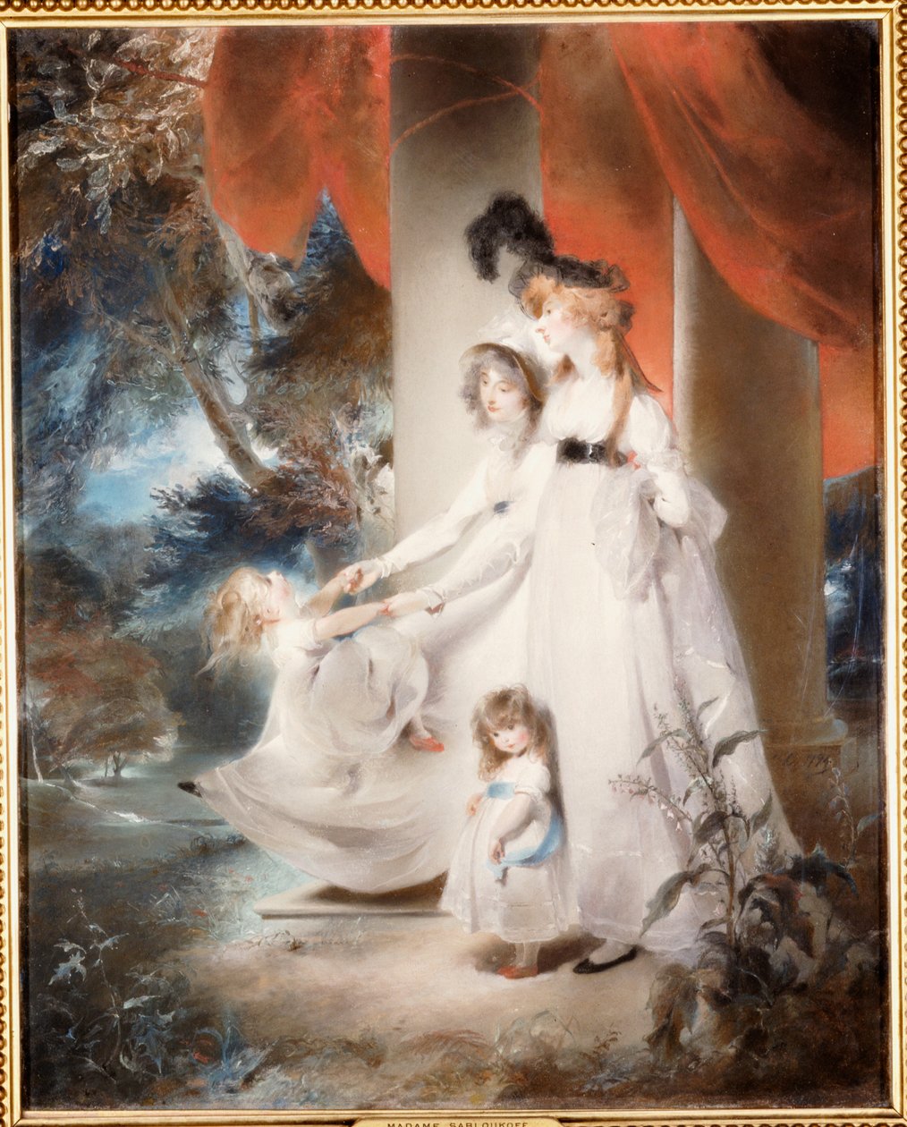 Portret pani Ayscoghe Boucherett z dwójką najstarszych dzieci, Emilią i Ayscoghe, oraz jej przyrodnią siostrą Julianą Angerstein, później Madame Sabloukoff, w ogrodzie autorstwa Thomas Lawrence