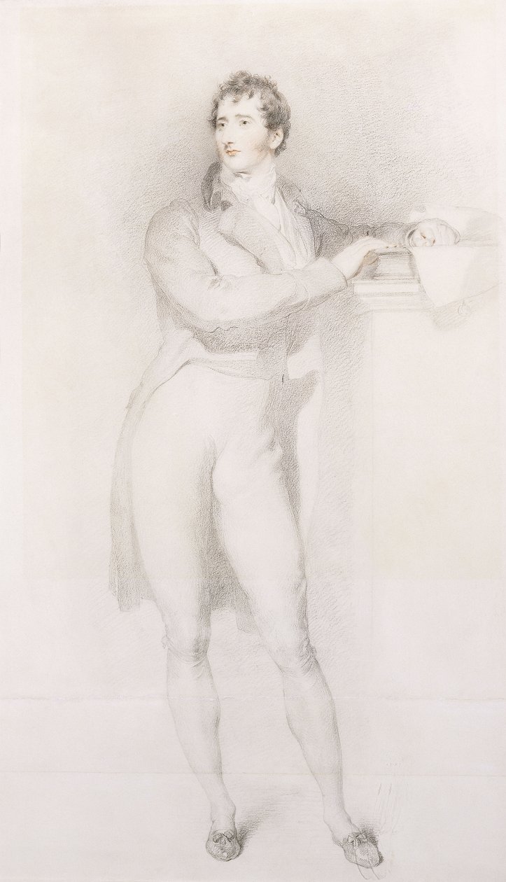Portret Sir Francisa Burdetta, Barta, mały, pełnometrażowy, stojącego przy kominku, ok. 1796 autorstwa Thomas Lawrence