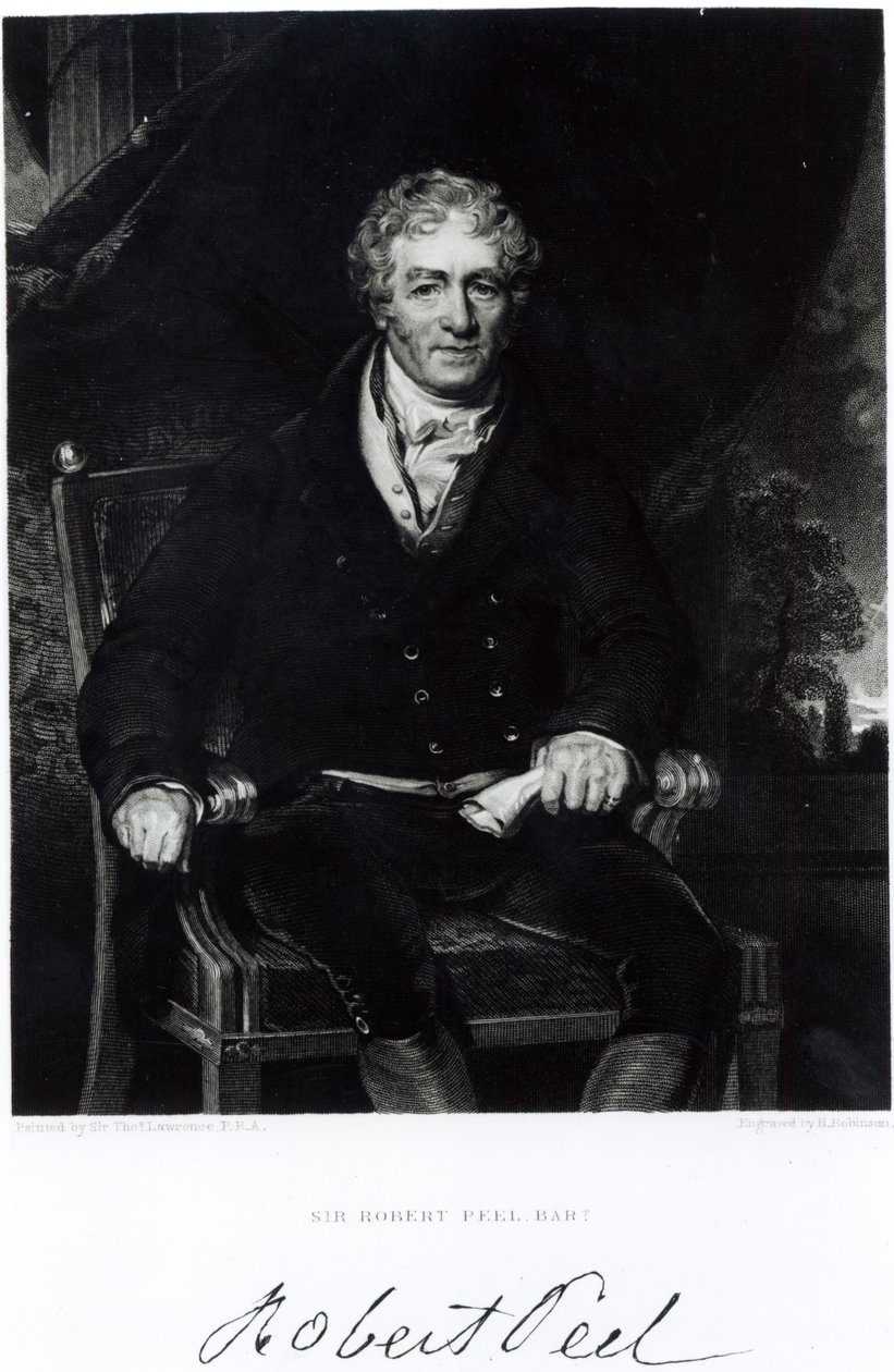 Portret Sir Roberta Peela (1788-1850), grawerowany przez H, Robinson (grafika) (fot. bw) autorstwa Thomas Lawrence
