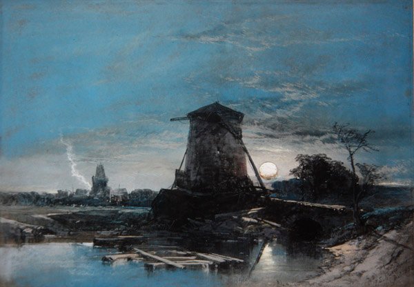 Holenderski krajobraz w blasku księżyca autorstwa Thomas Leeson the Elder Rowbotham