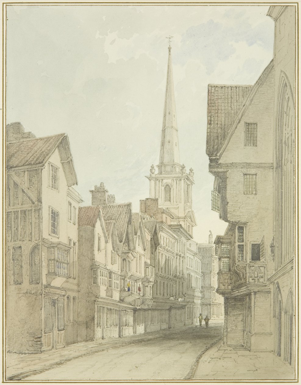 Broad Street (akwarela na papierze) autorstwa Thomas Leeson the Elder Rowbotham