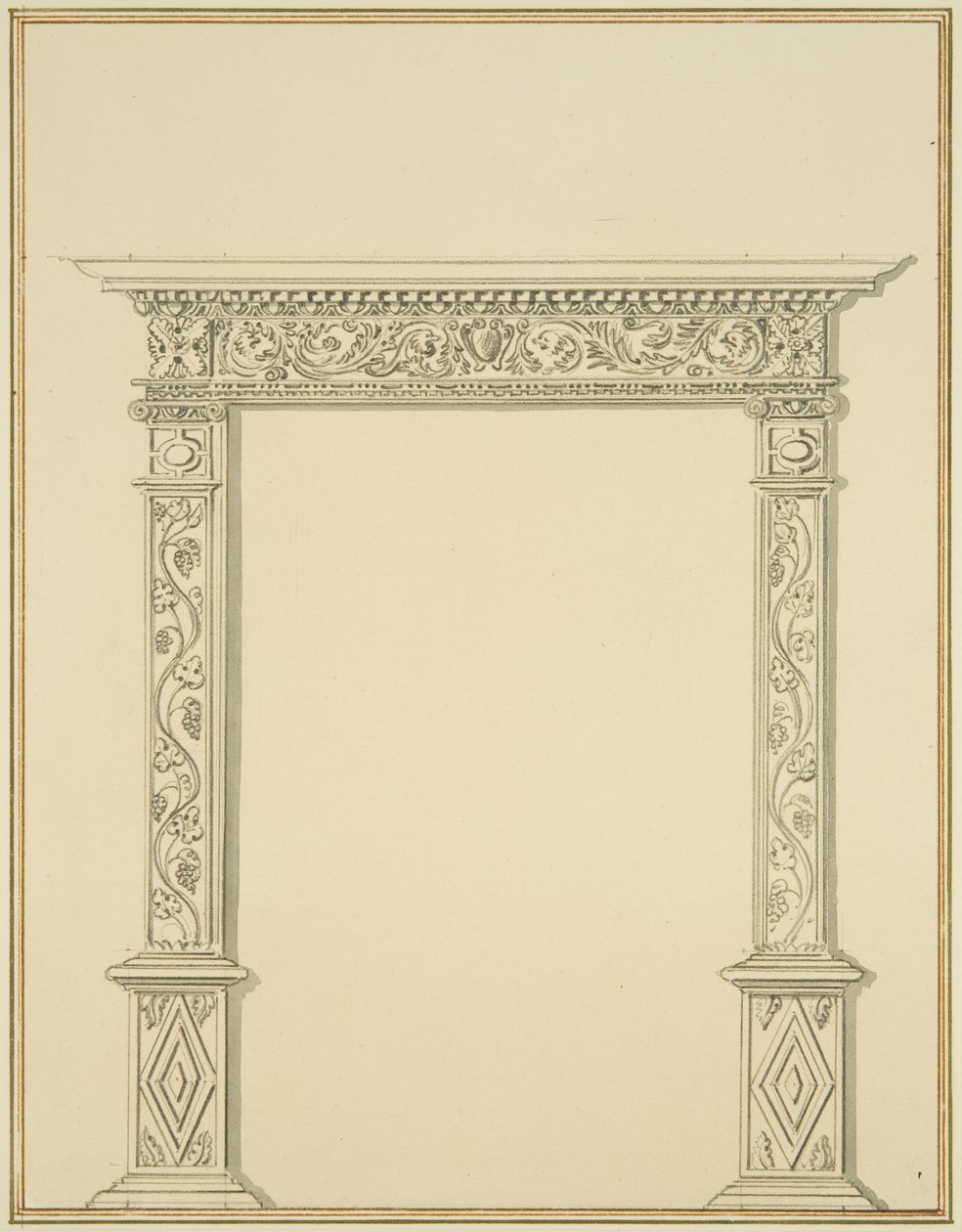 Rzeźbione drzwi w domu w Lewins Mead (ołówek i akwarela na papierze) autorstwa Thomas Leeson the Elder Rowbotham