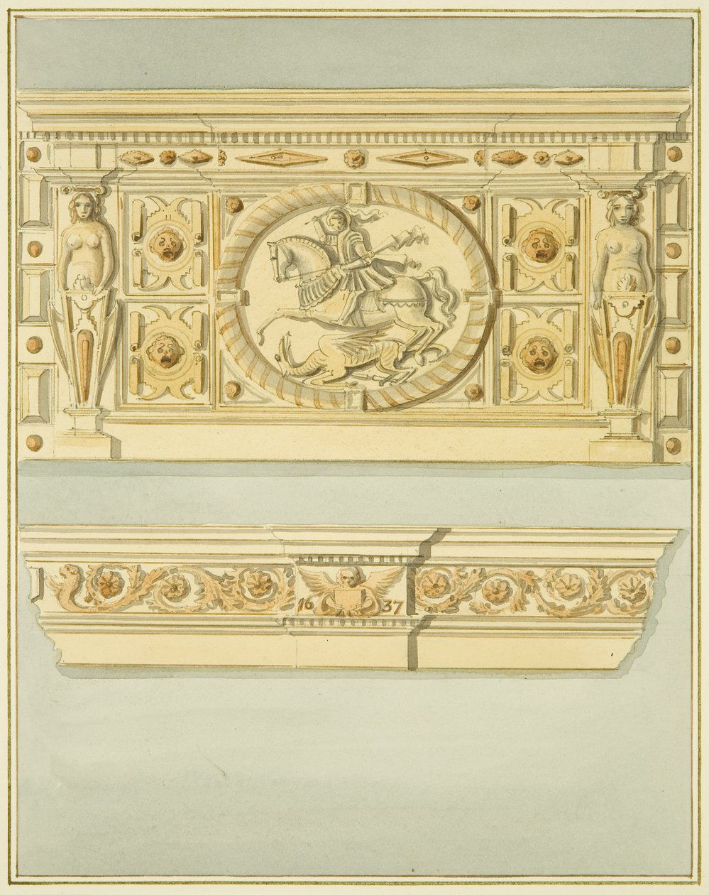 Kominek przy ulicy Redcliffe 6, dat. 1637 (akwarela na papierze) autorstwa Thomas Leeson the Elder Rowbotham
