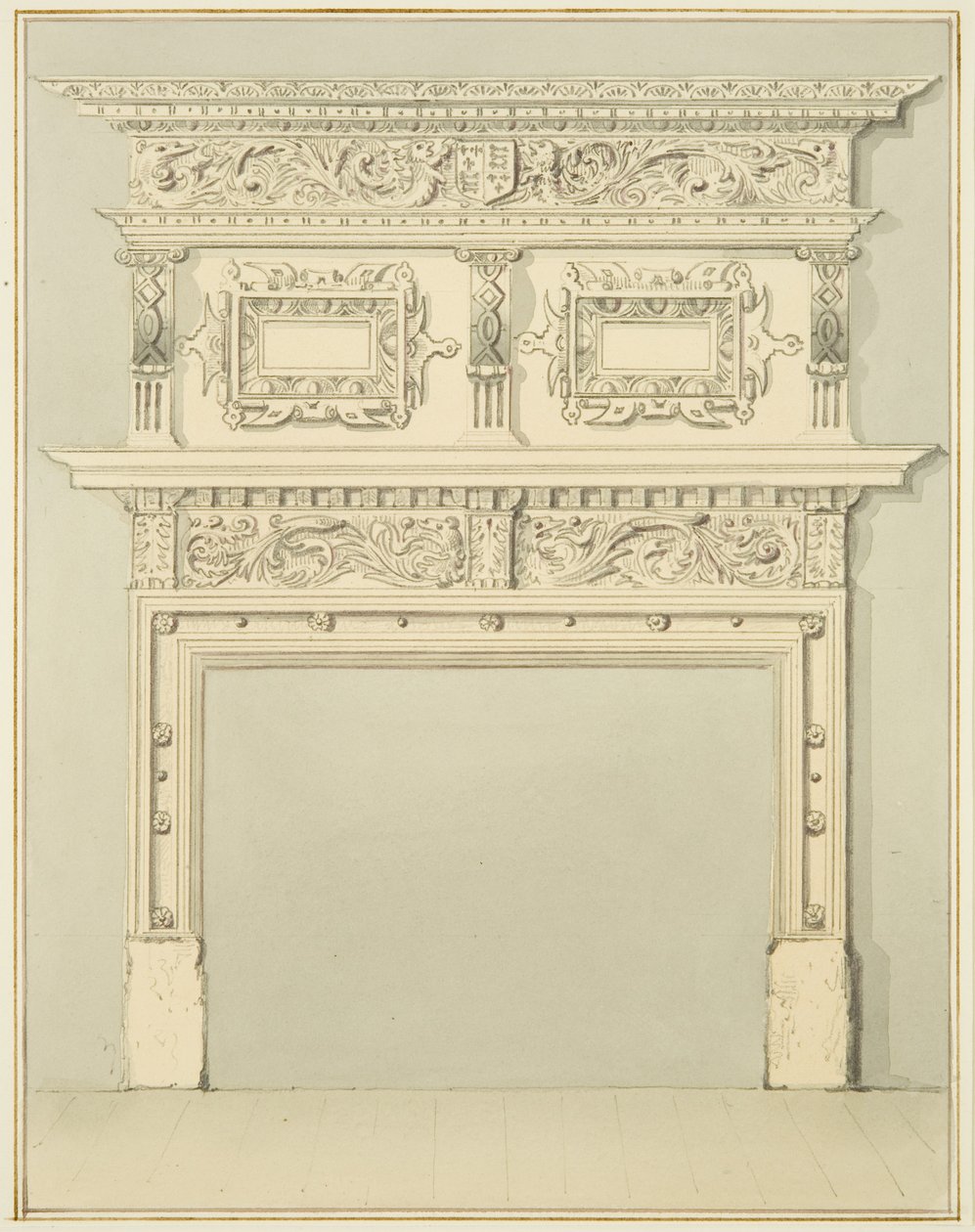 Kominek w Dolnym Pokoju, Mała Ulica 9 (ołówek i akwarela na papierze) autorstwa Thomas Leeson the Elder Rowbotham