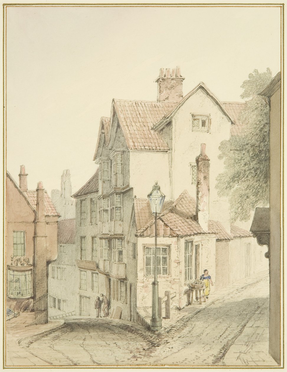 Róg Trenchard Lane i Steep Street (akwarela na papierze) autorstwa Thomas Leeson the Elder Rowbotham