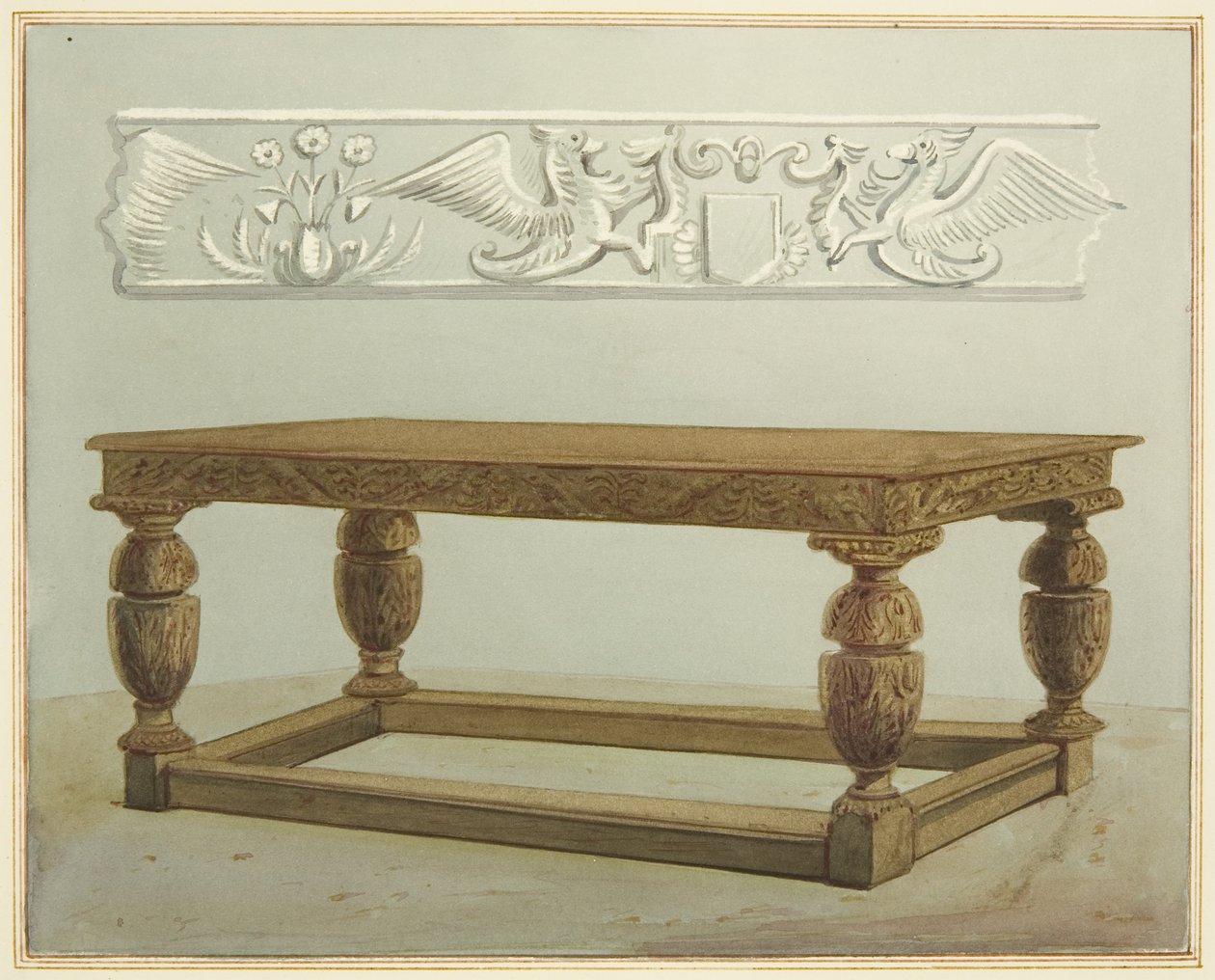 Stół Rady w Wielkiej Sali Mennicy, obecnie Szpital Św. Piotra (akwarela na papierze) autorstwa Thomas Leeson the Elder Rowbotham