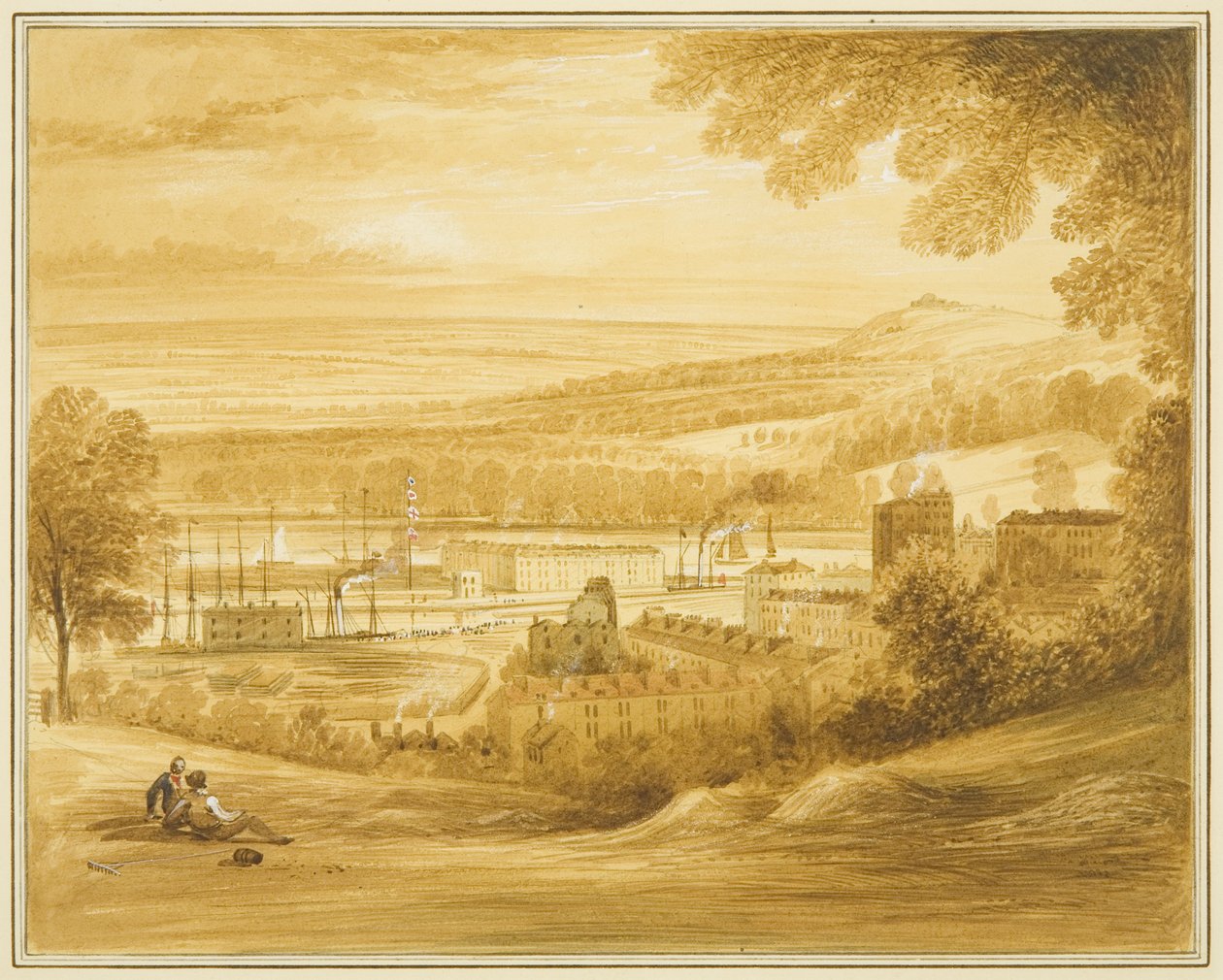 Cumberland Basin widziany z pola w pobliżu kościoła Clifton autorstwa Thomas Leeson the Elder Rowbotham
