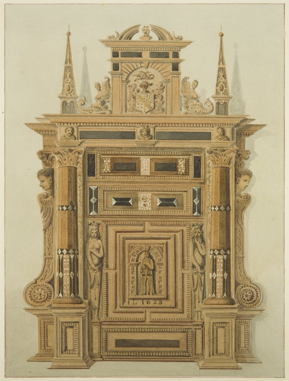Drzwi w Langton Mansion, z tyłu (akwarela na papierze) autorstwa Thomas Leeson the Elder Rowbotham