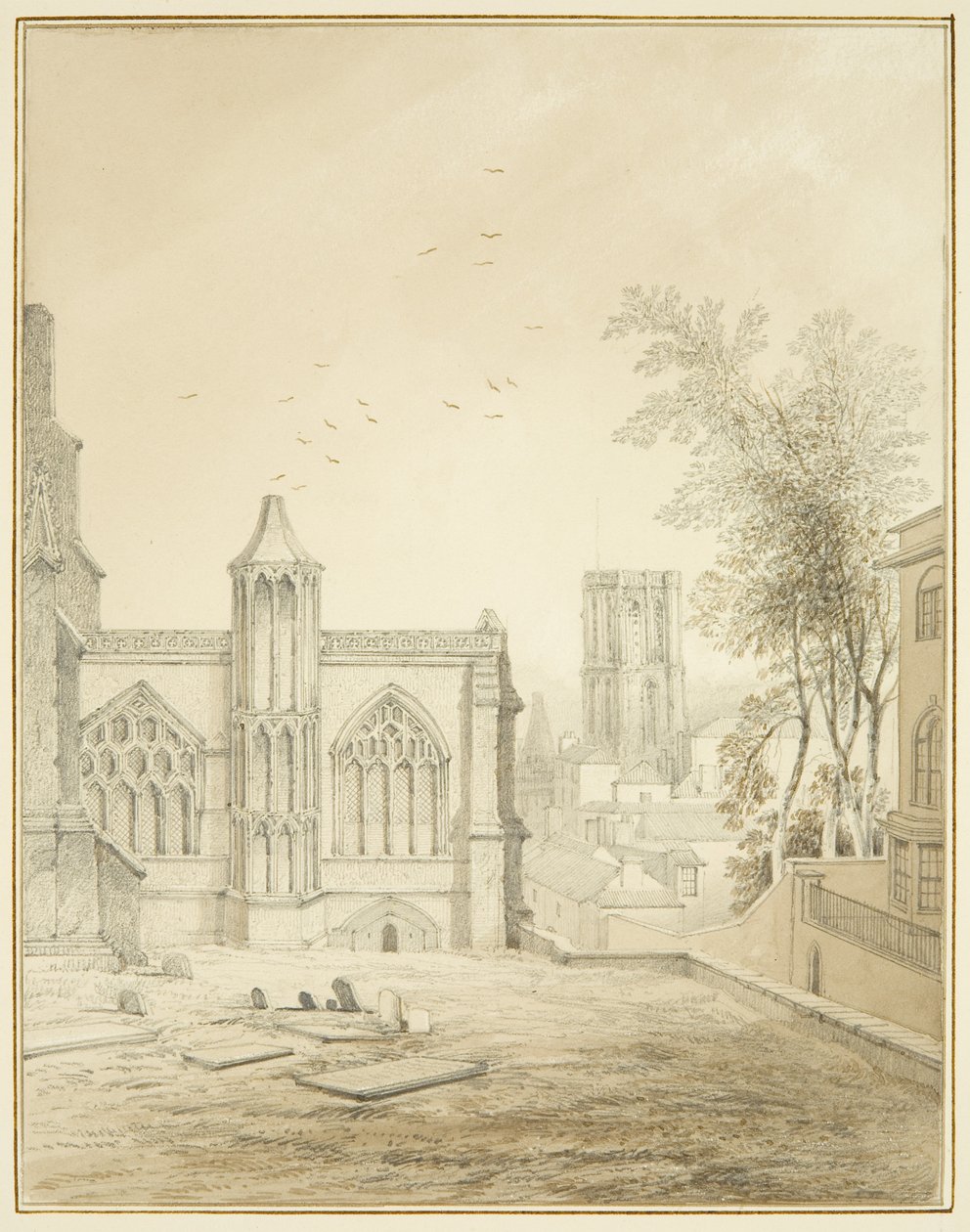 East end of St Mary Redcliffe, przedstawiający kościół Temple (ołówek i akwarela na papierze) autorstwa Thomas Leeson the Elder Rowbotham