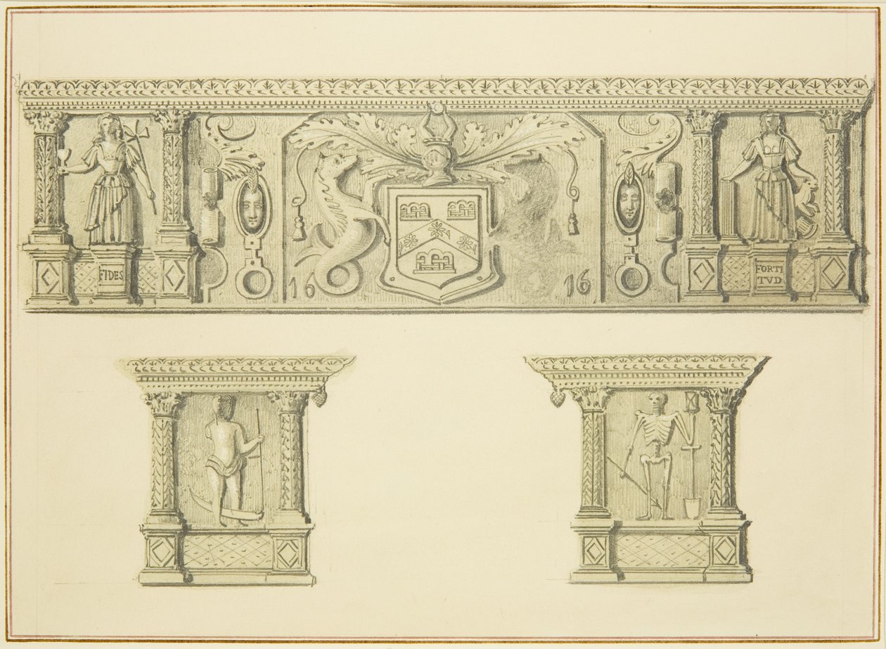 Fryz na kominku przy 15 Broad Street (ołówek i akwarela na papierze) autorstwa Thomas Leeson the Elder Rowbotham