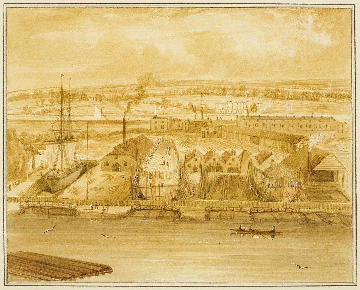 Nowy Dock Hilhouse widziany z Mardyke autorstwa Thomas Leeson the Elder Rowbotham