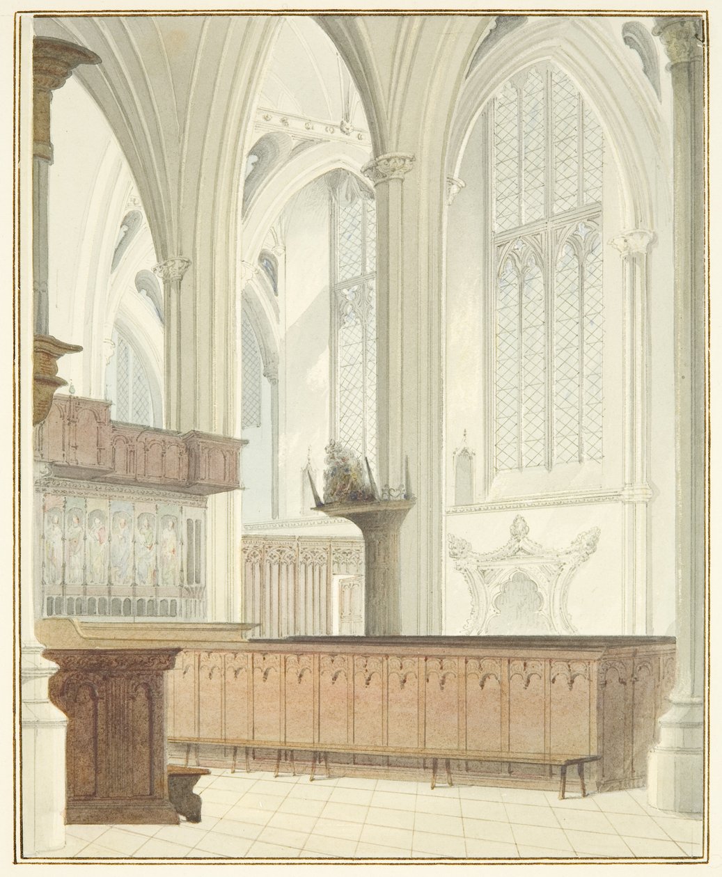Wnętrze katedry w Bristolu, w pobliżu Organów (akwarela na papierze) autorstwa Thomas Leeson the Elder Rowbotham